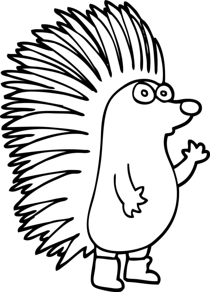 line drawing cartoon spiky hedgehog vector