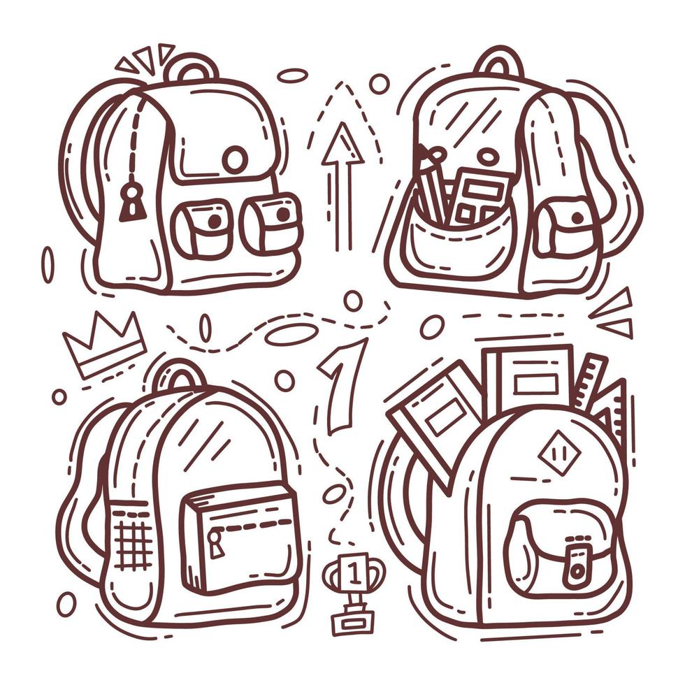 colección de mochilas escolares dibujadas a mano vector