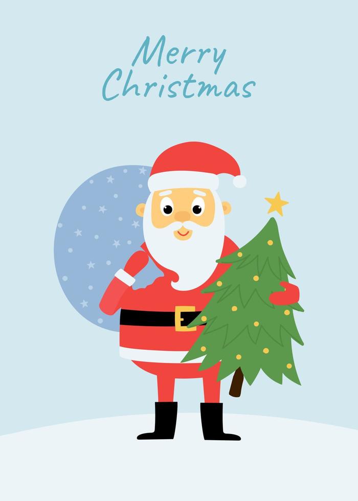 tarjeta de felicitación de navidad con lindo personaje de dibujos animados de santa claus. plantilla para invitación, afiche, pancarta vector