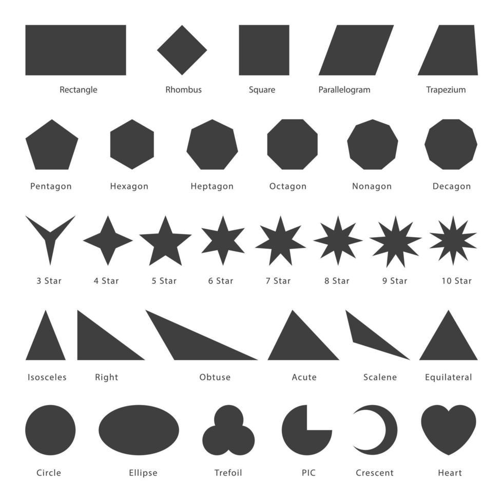 Different quality geometric formal shape icon set vector