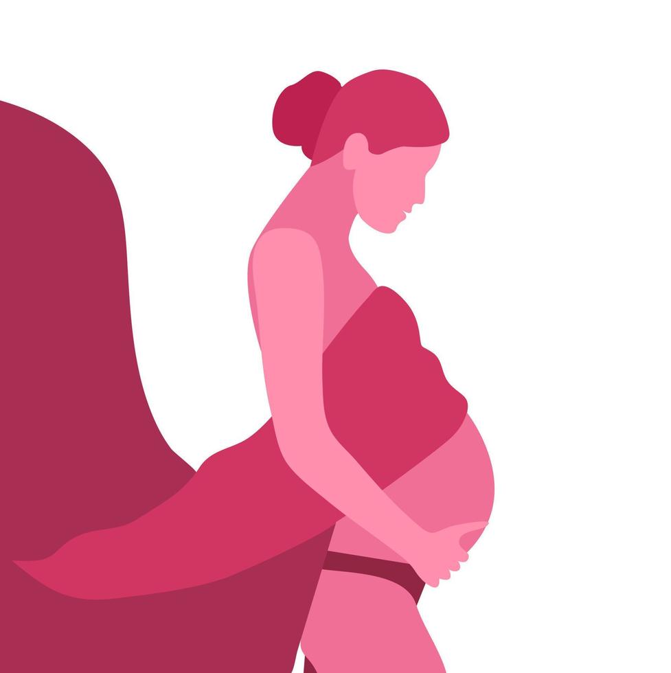 Silhouette off a pregnant woman who lovingly holds her belly. Isolated on white background. Maternity concept vector