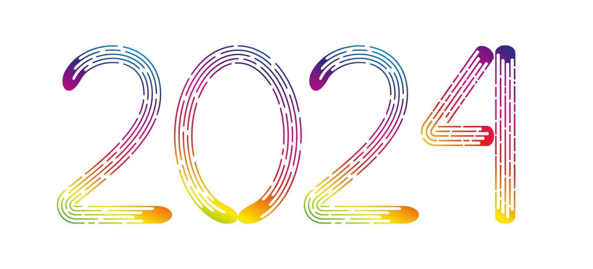 New Year 2024 from rainbow gradient dotted lines on white background. vector