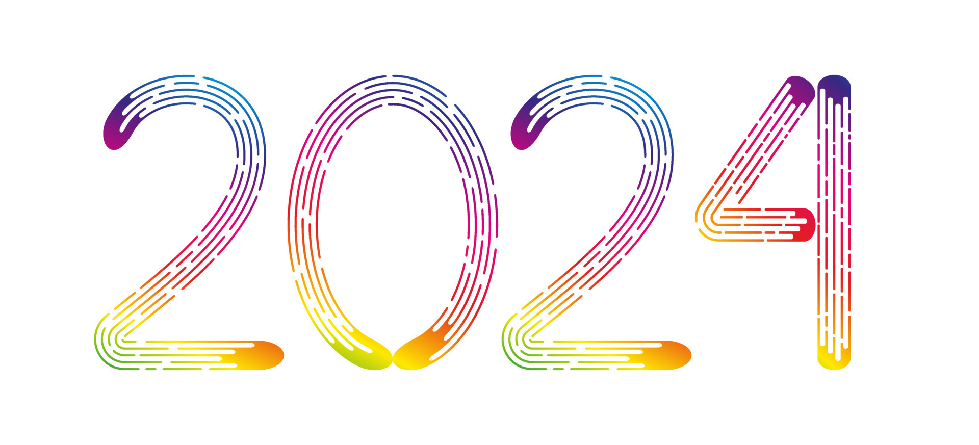 New Year 2024 from rainbow gradient dotted lines on white background