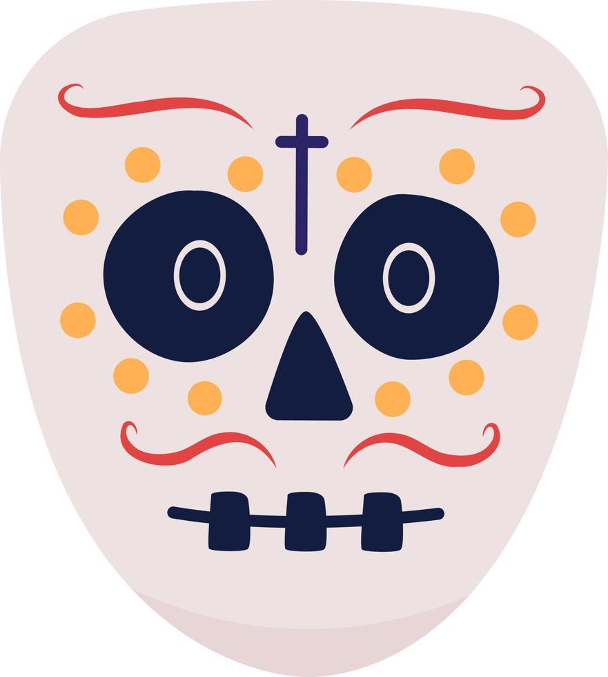 Day of the Dead skeleton semi flat color vector character face. Editable full sized mask on white. Dia De Los Muertos celebration simple cartoon style illustration for web graphic design and animation
