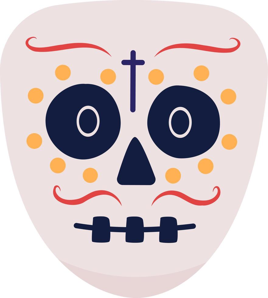 día de la cara de personaje vectorial de color semiplano esqueleto muerto. máscara de tamaño completo editable en blanco. celebración del día de los muertos ilustración de estilo de dibujos animados simple para diseño gráfico web y animación vector