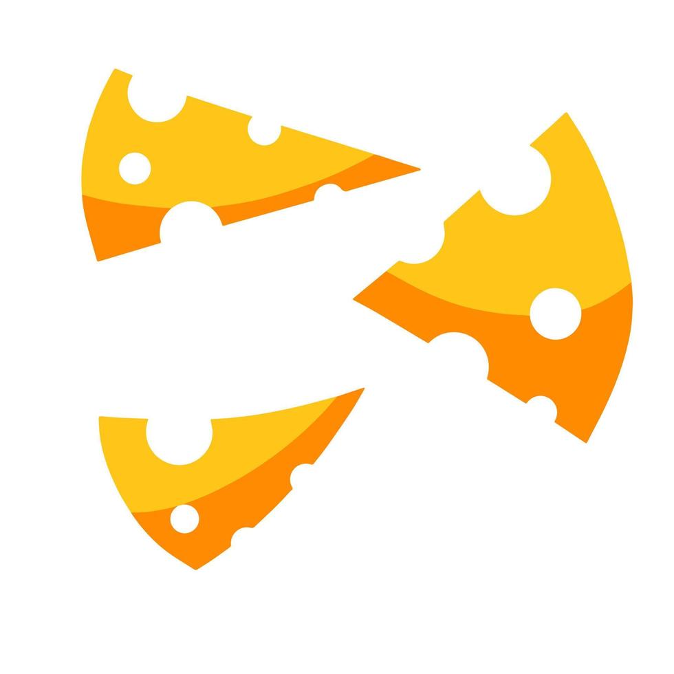 Piece of cheese. Yellow triangular ingredient with holes. Roquefort dairy products. Flat cartoon illustration. Slice food vector