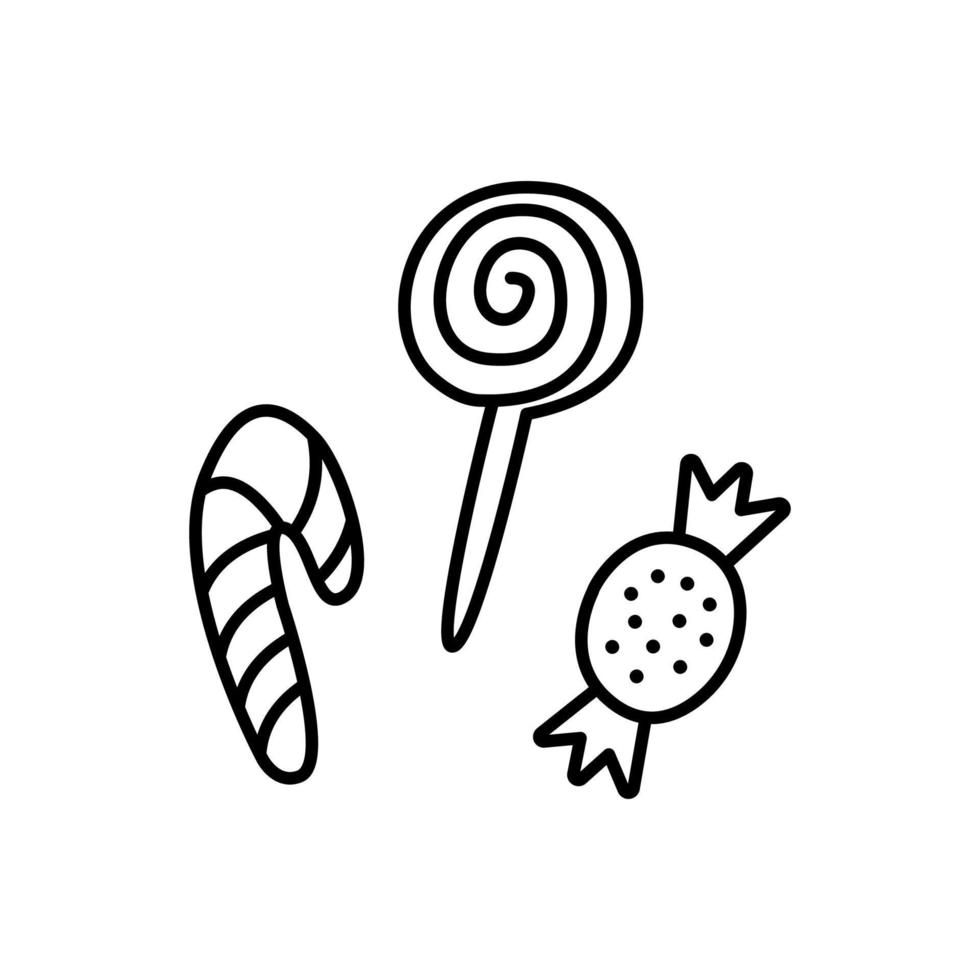 Sweets halloween doodle line art. Trick-or-treating cartoon art. Hand