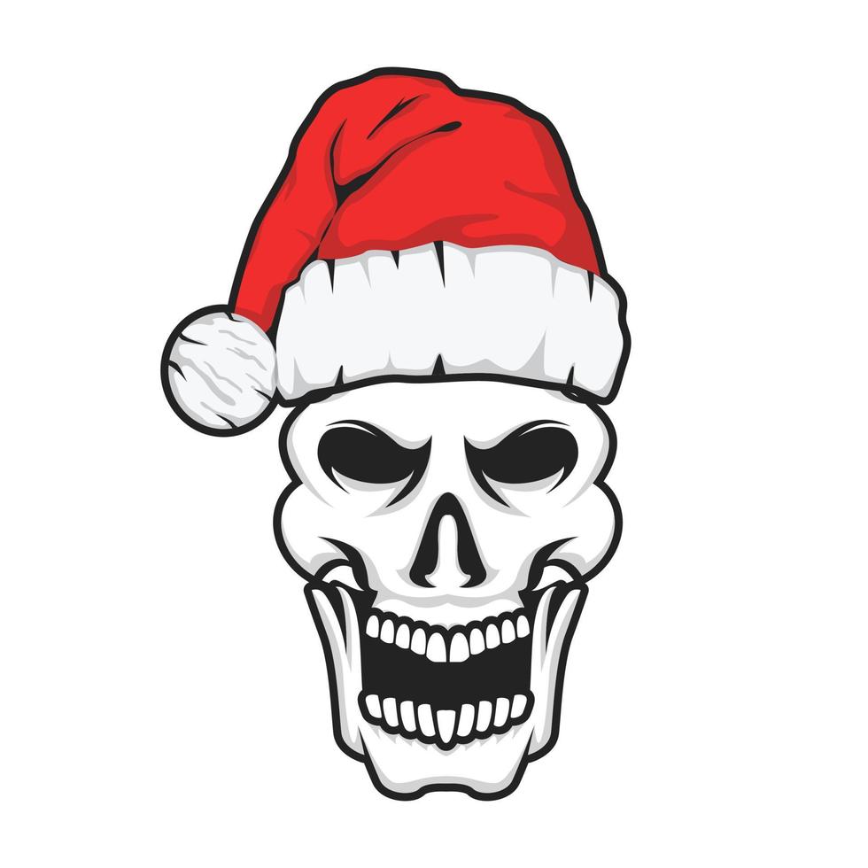 vector de cabeza de calavera con sombrero de santa o navidad