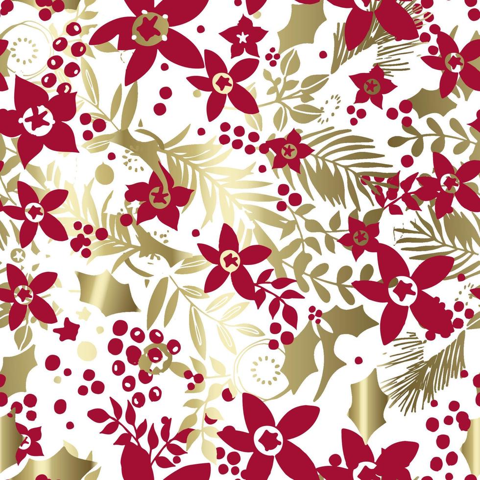 Poinsettia foliage seamless repeat pattern vector