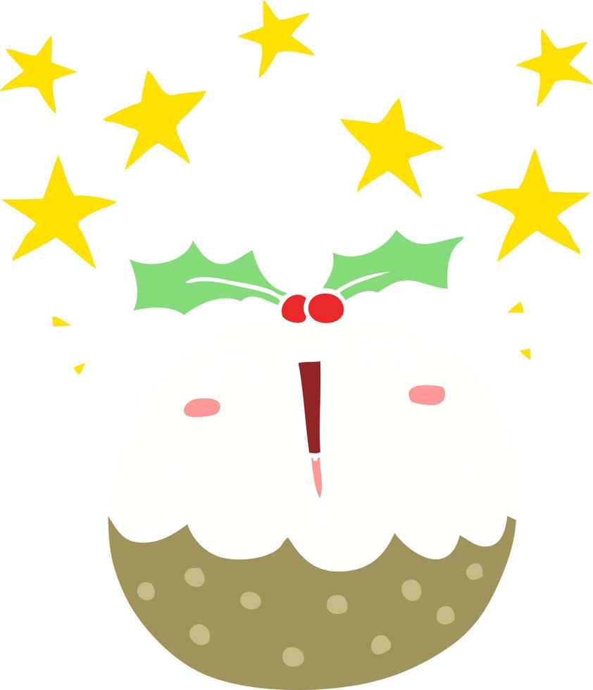 cute flat color style cartoon happy christmas pudding vector