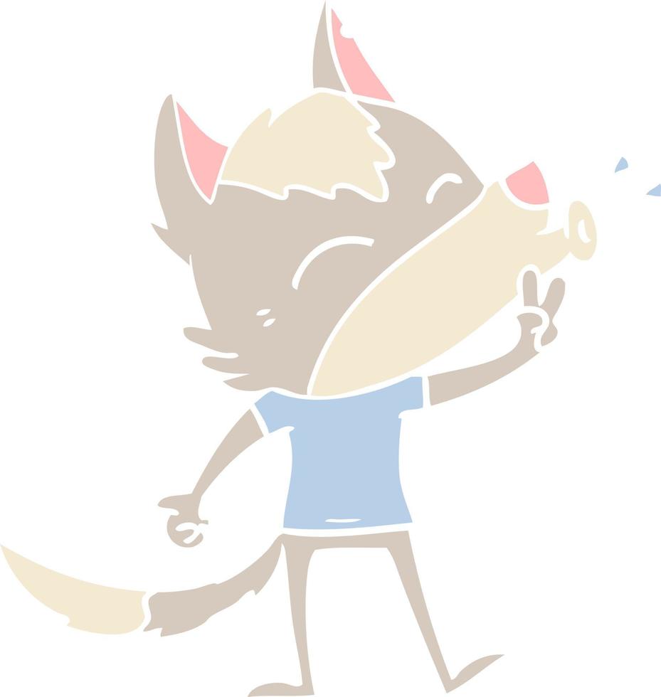 howling flat color style cartoon wolf wearing clothes vector
