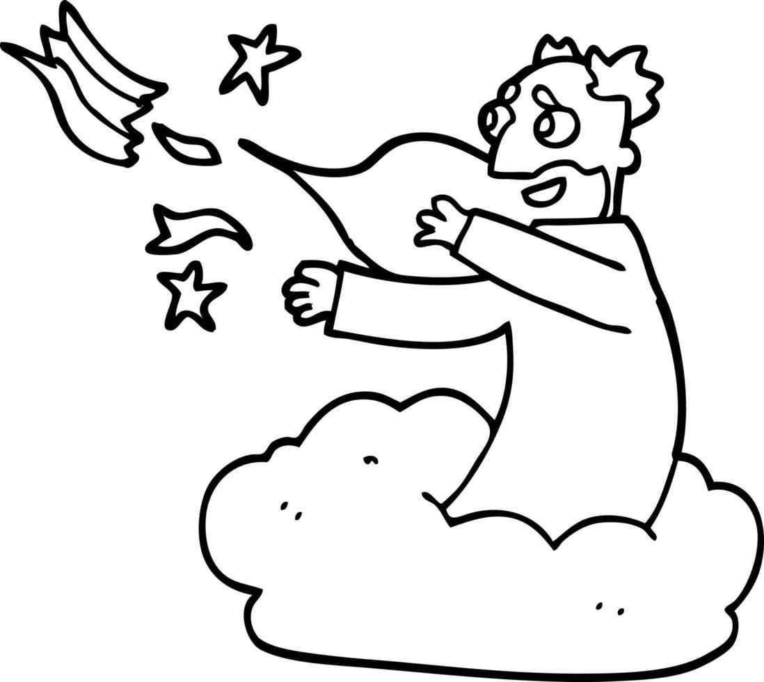 Dios de dibujos animados de dibujo lineal en la nube vector
