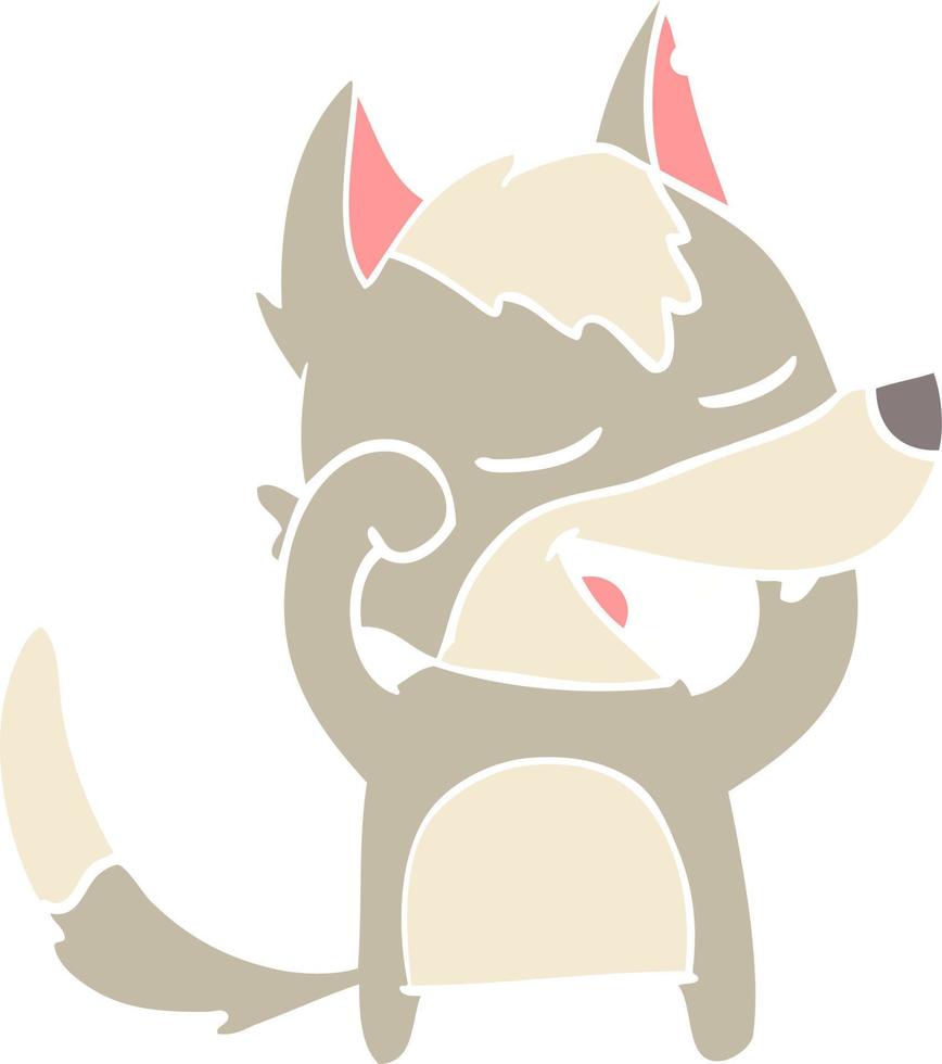 lobo de dibujos animados de estilo de color plano riendo vector