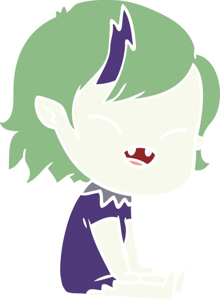 flat color style cartoon laughing vampire girl sitting vector