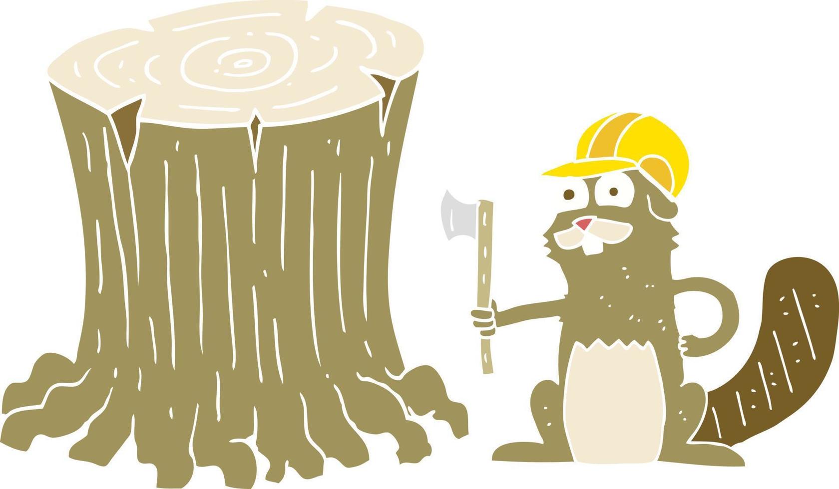 flat color illustration of a cartoon beaver vector