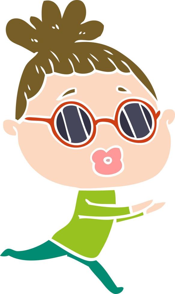 flat color style cartoon woman wearing sunglasses vector