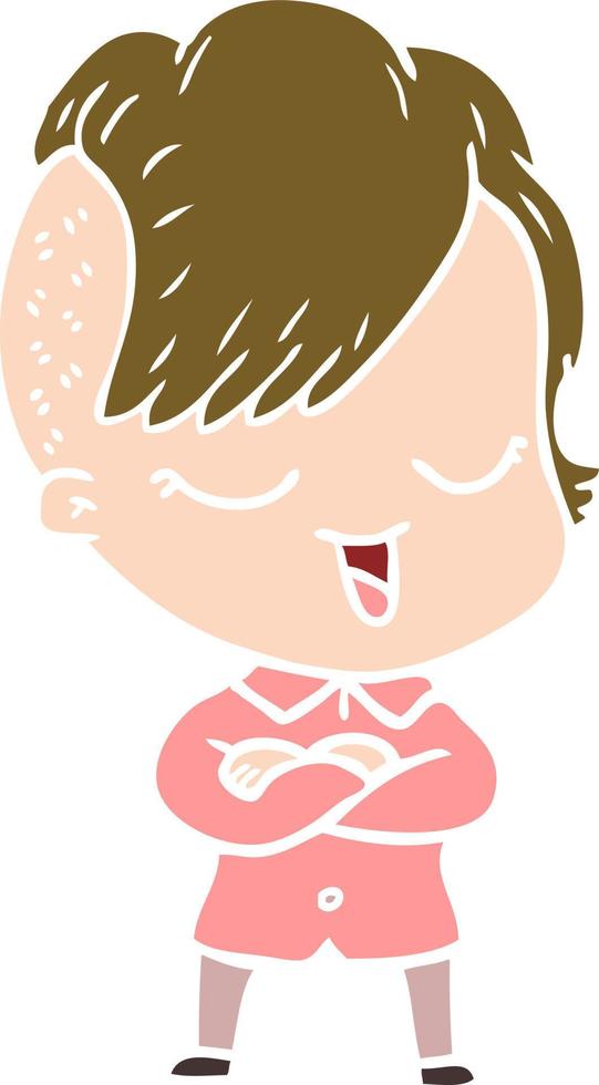 happy flat color style cartoon girl vector