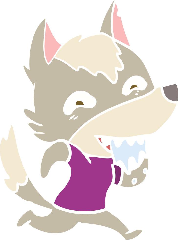 lobo hambriento de dibujos animados de estilo de color plano vector