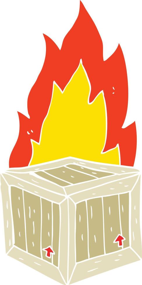 ilustración de color plano de una caja en llamas de dibujos animados vector