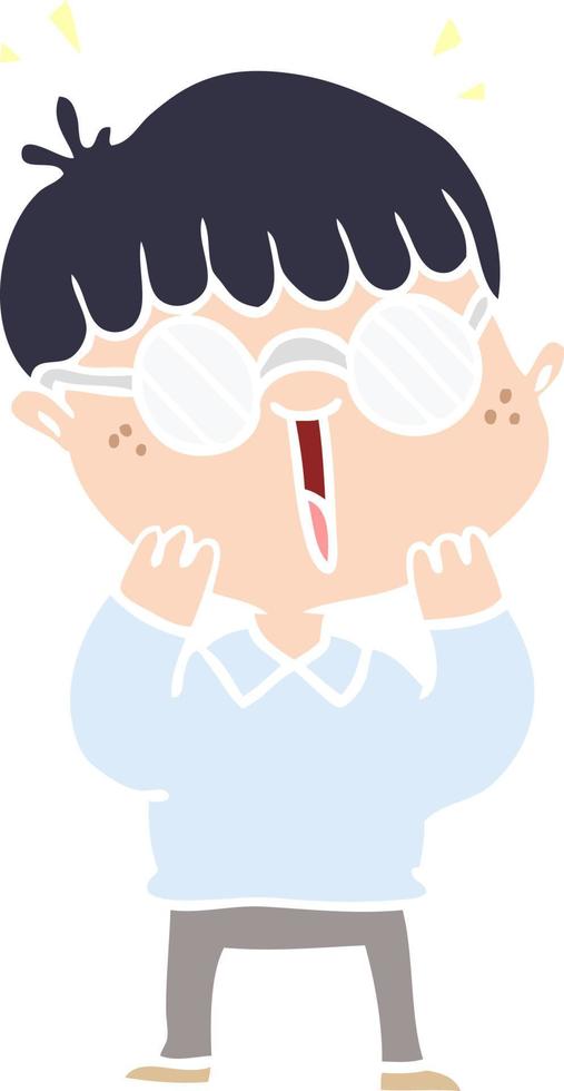 flat color style cartoon happy boy wearing spectacles vector