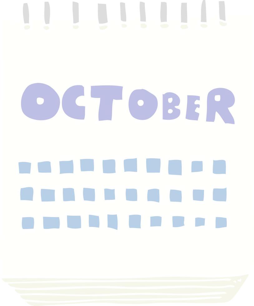 flat color illustration of calendar showing month of october vector