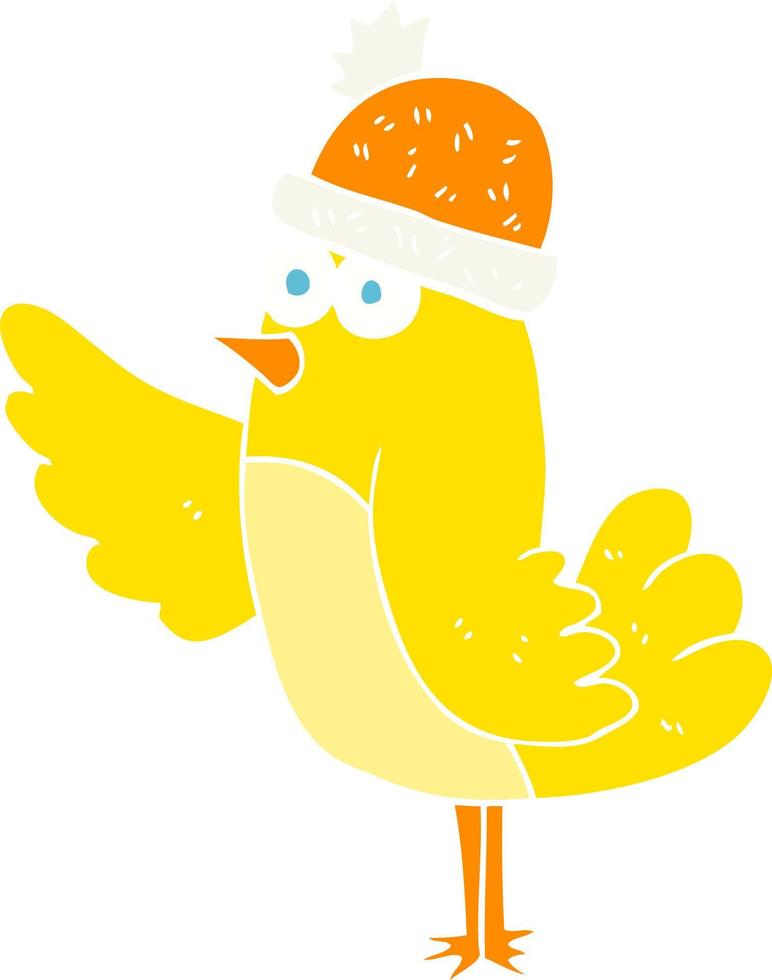 flat color illustration of bird wearing hat vector