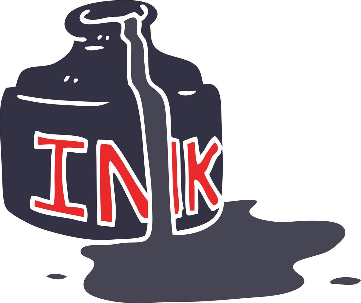 cartoon doodle spilled ink bottle vector