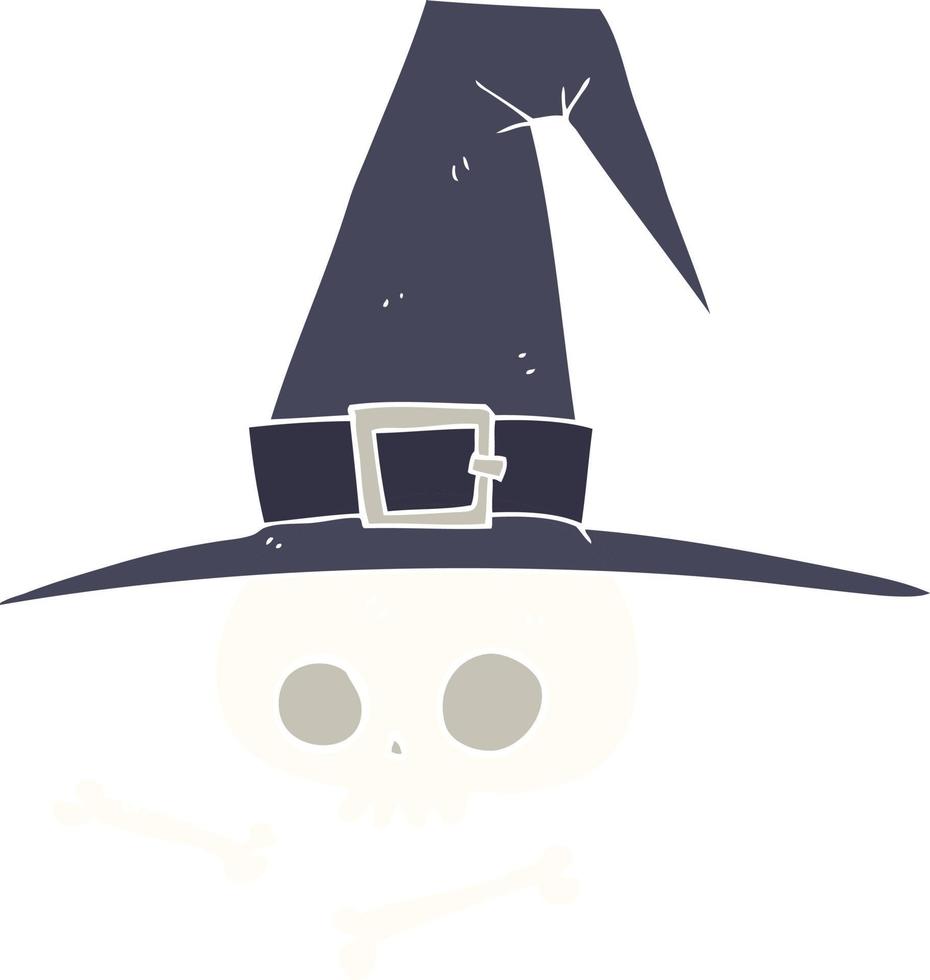 flat color illustration of witch hat with skull vector