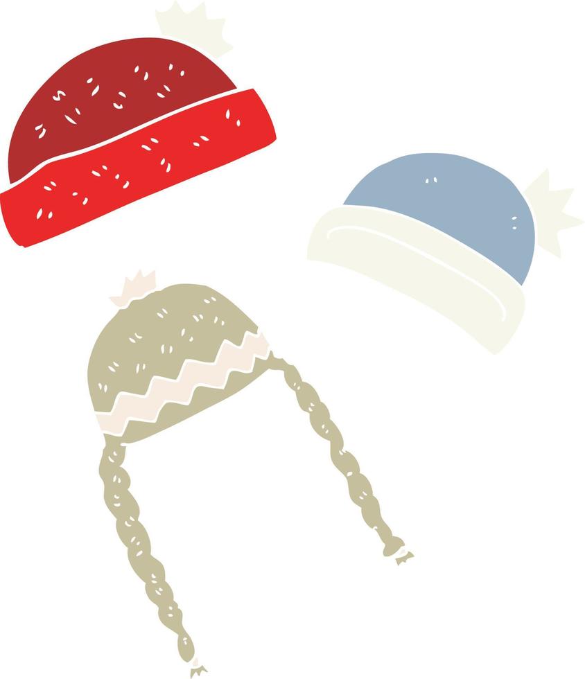 flat color illustration of winter hats vector