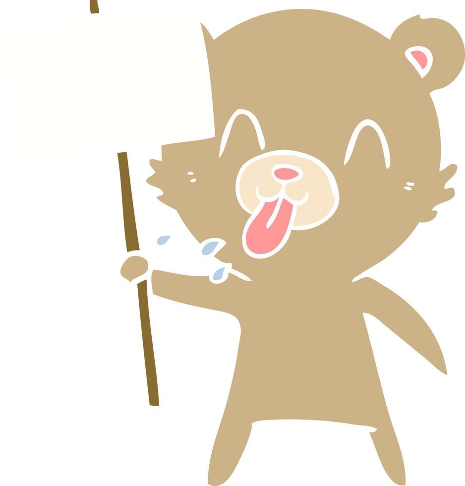 rude flat color style cartoon bear with protest sign vector