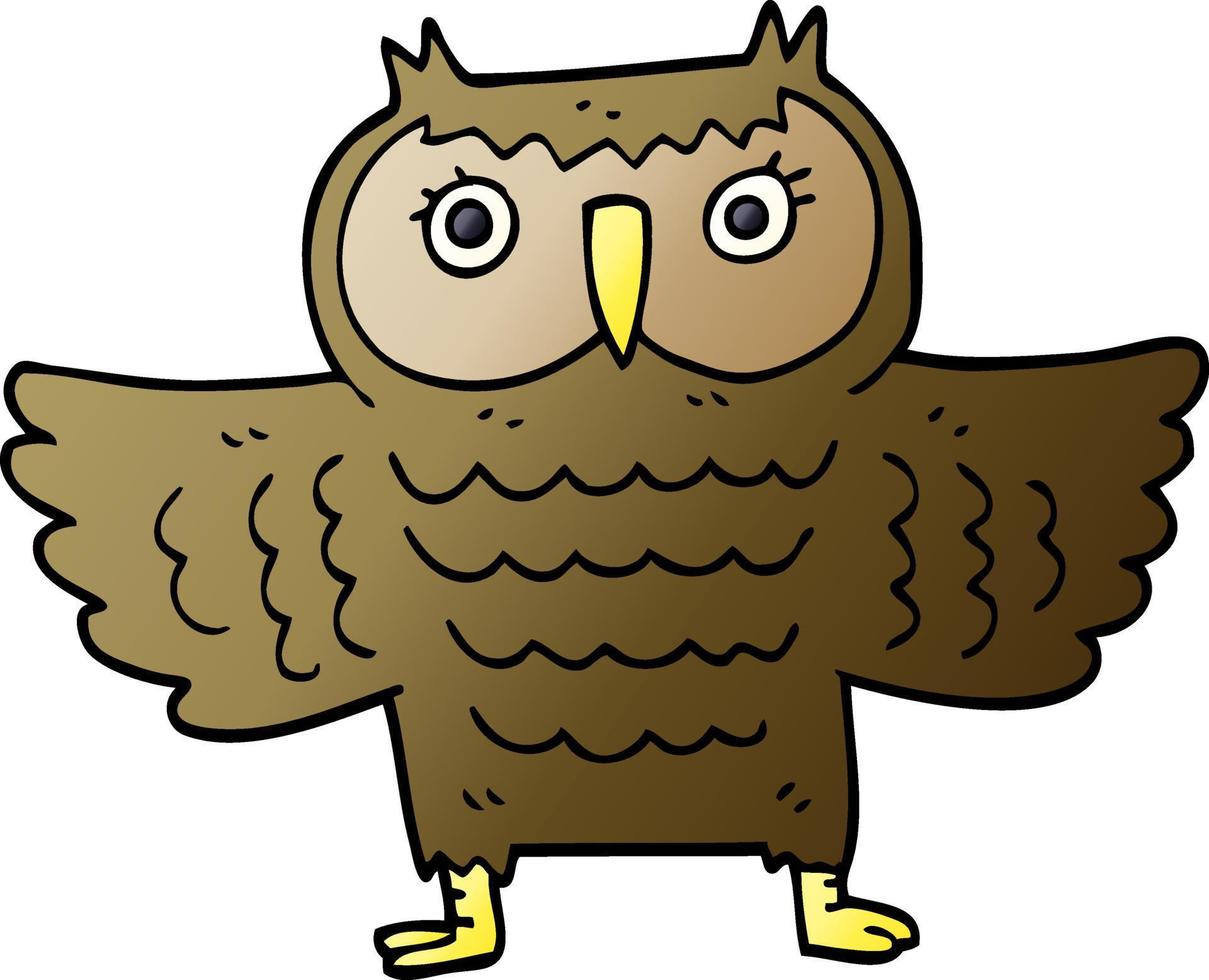cartoon doodle owl with flapping wings vector