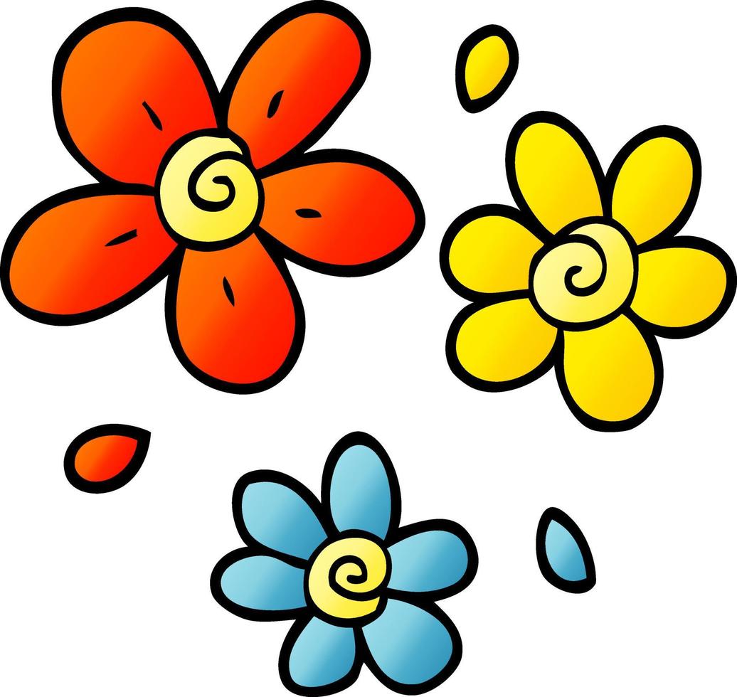 cartoon doodle decorative flowers vector