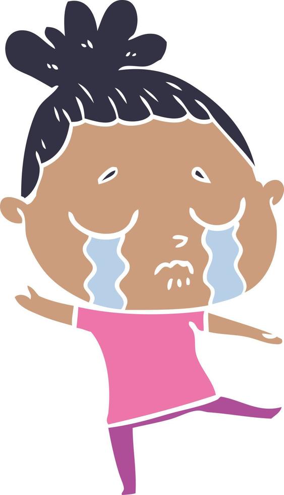 flat color style cartoon crying woman vector