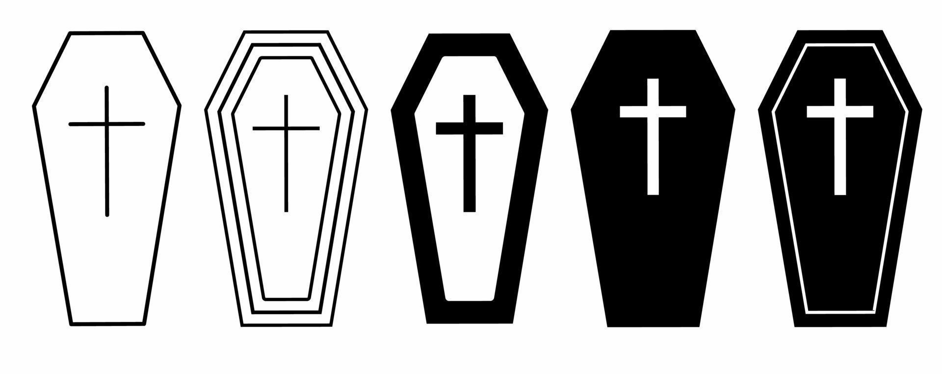 outline Silhouette Coffin icon set isolated on white background vector