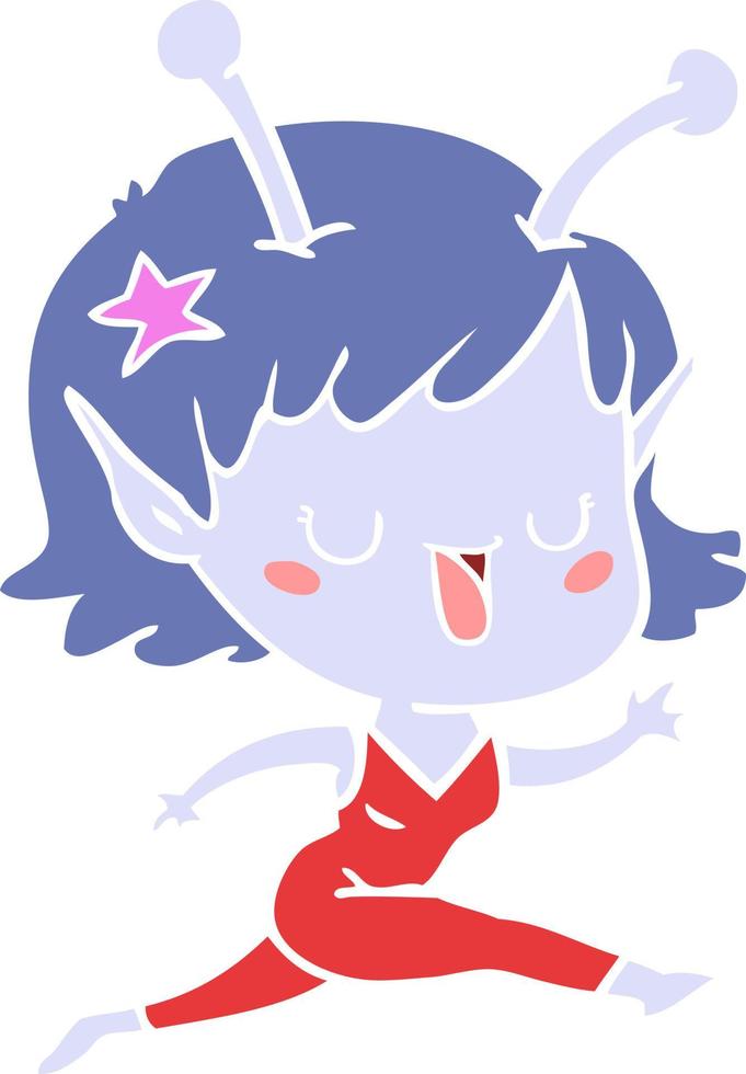 happy alien girl flat color style cartoon laughing vector