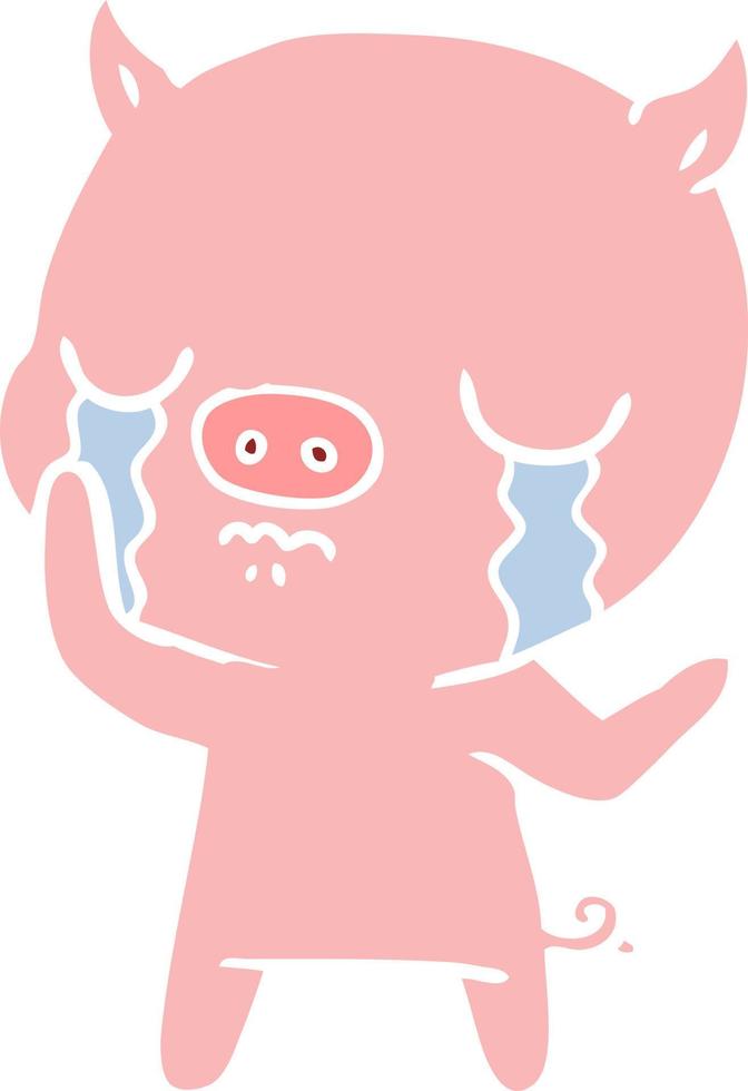 flat color style cartoon pig crying vector