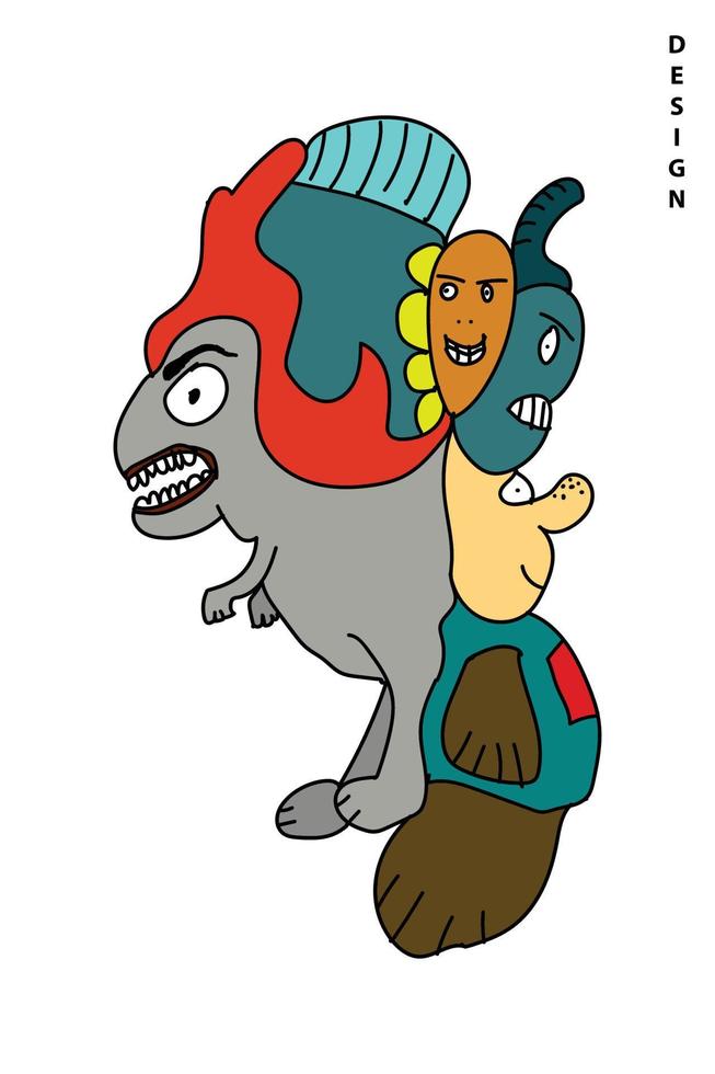 dino doodle art colorfull vector