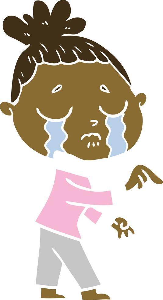 flat color style cartoon crying woman pointing vector