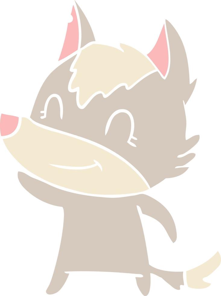 friendly flat color style cartoon wolf vector