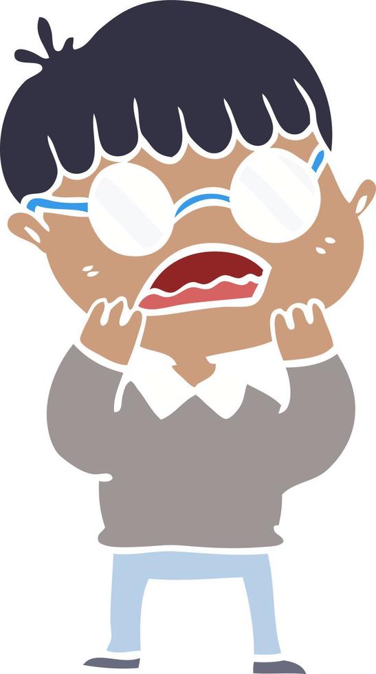 flat color style cartoon shocked boy wearing spectacles vector