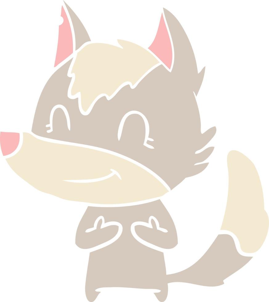 friendly flat color style cartoon wolf vector