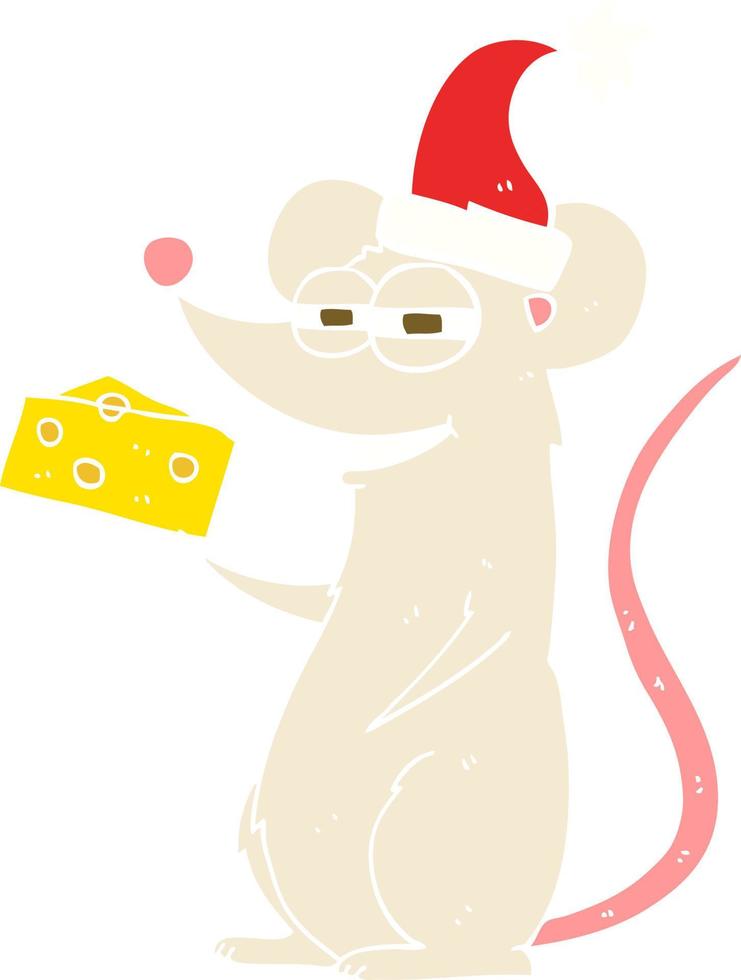 flat color illustration of christmas mouse vector