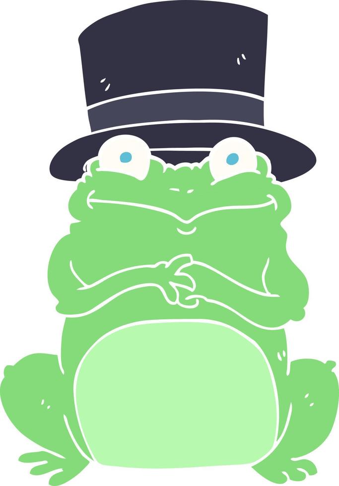 flat color illustration of frog in top hat vector