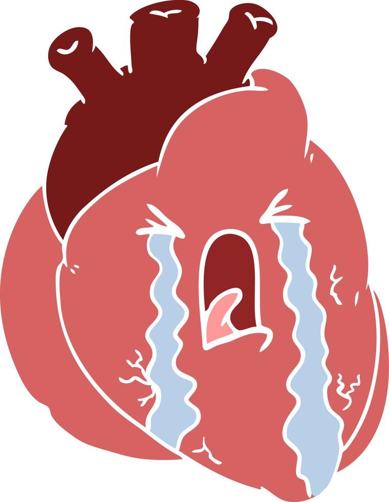 flat color style cartoon heart crying vector