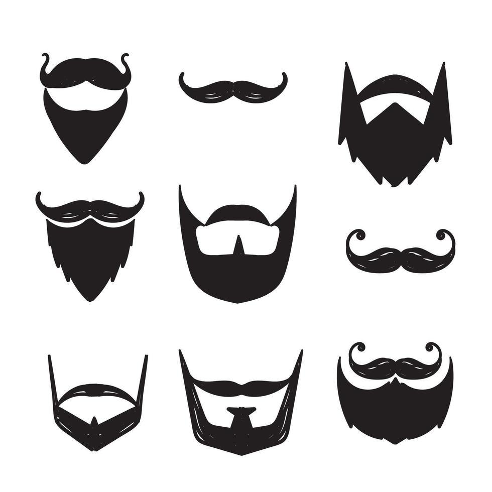 dibujado a mano doodle bigote barba ilustración vector colección