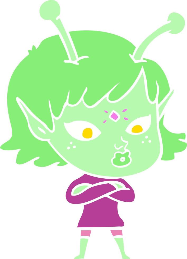 pretty flat color style cartoon alien girl vector