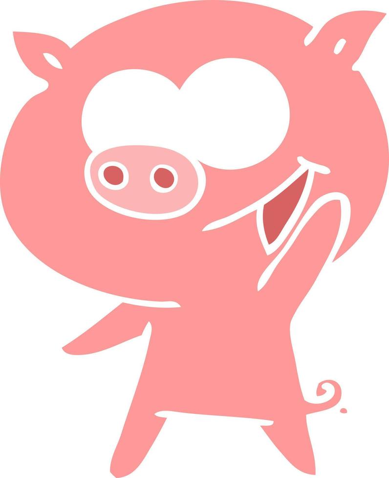 cheerful pig flat color style cartoon vector