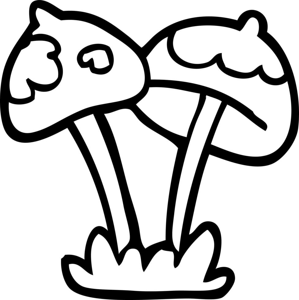 line drawing cartoon mushroom vector