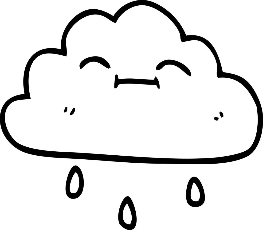 line drawing cartoon happy rain cloud vector