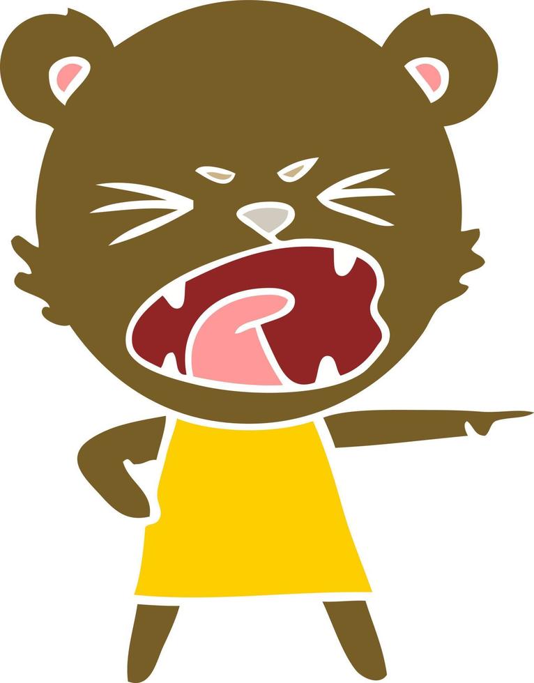 angry flat color style cartoon bear in dress shouting vector